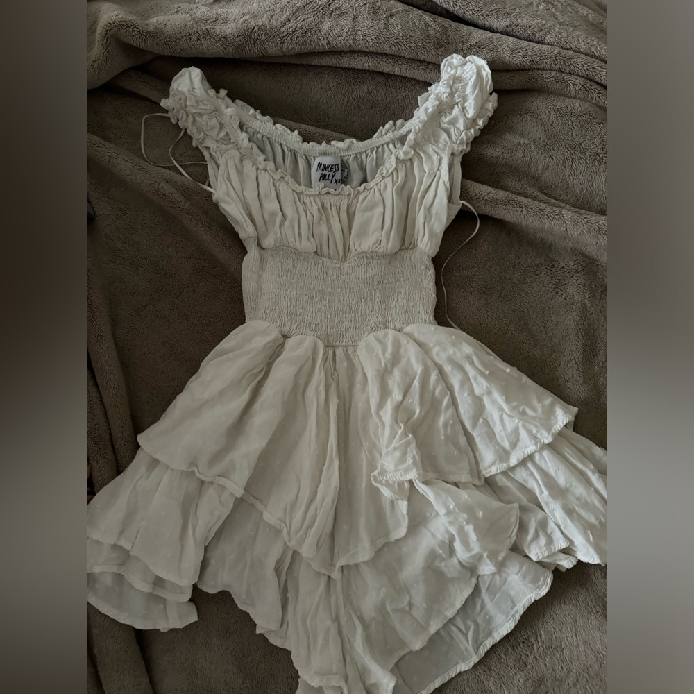 Princess Polly Cream Ruffled Romper